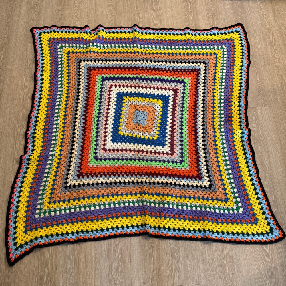 Vintage 57x57 Handmade Crochet Granny Blanket Afghan Squares